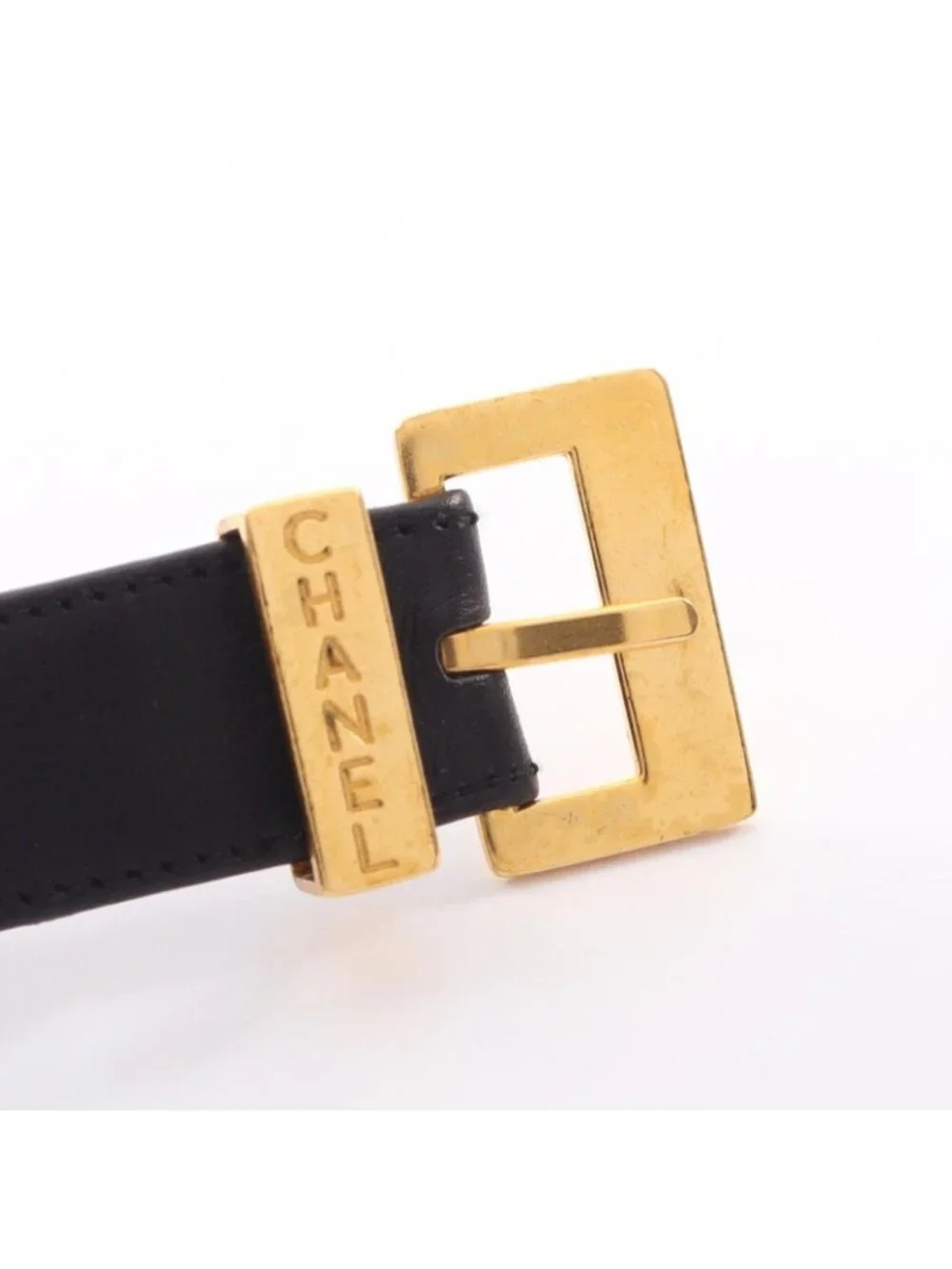 Chanel Belt Logo Chain Gold Leather Necklace